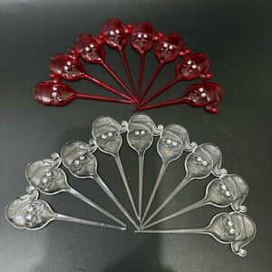 17pcs Acrylic Clear and Red Santa Head Picks CupCake Picks with Googly Eyes